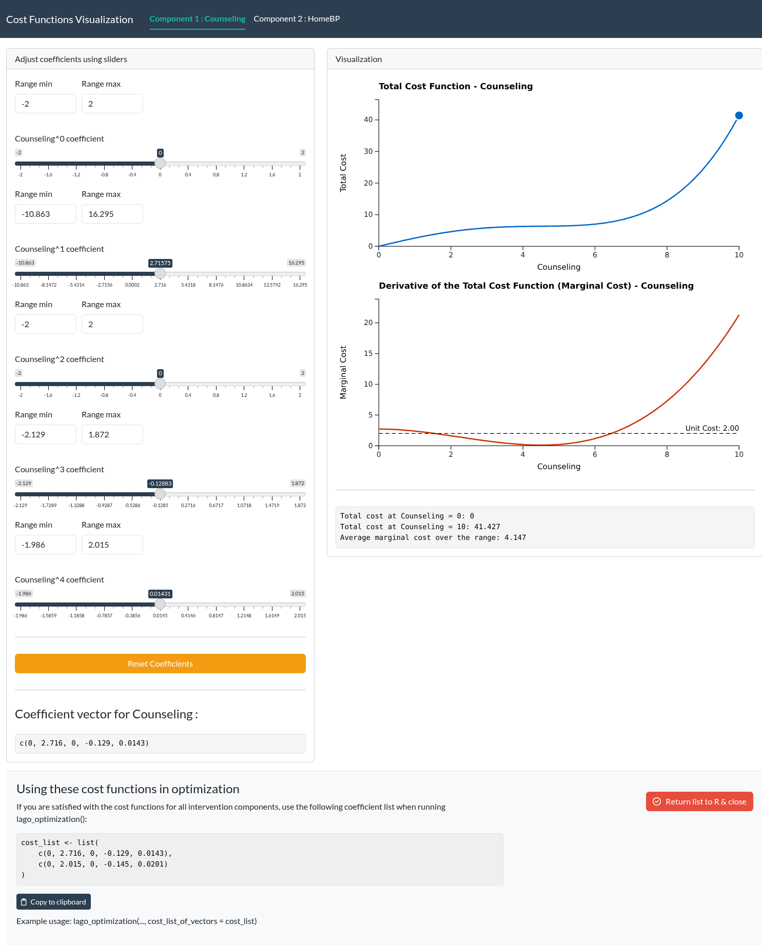 the visualize_cost Shiny app UI